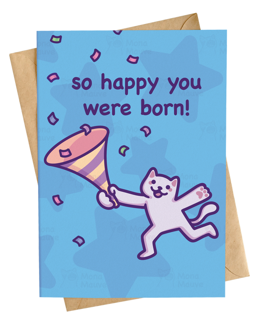 Funny Cat Birthday Card | So Happy You Were Born | Cute Confetti Cat Card