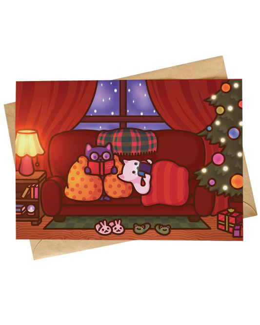 Cute Cat Christmas Card | Cosy & Wholesome Festive Illustration