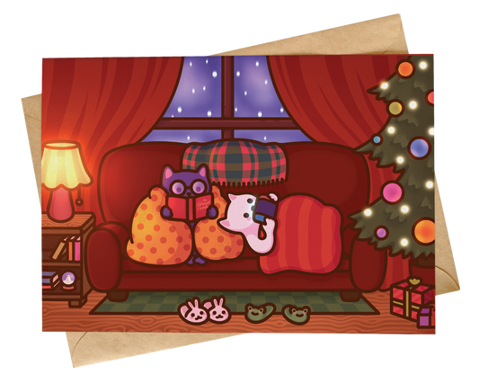 Cute Cat Christmas Card | Cosy & Wholesome Festive Illustration