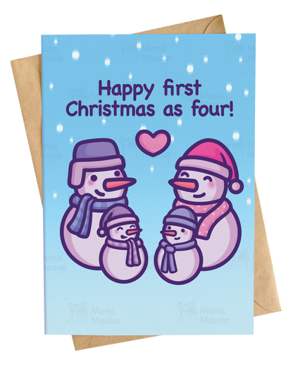 First Christmas as Four Card | Cute Snowman Card