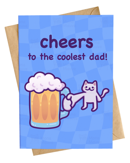 Funny Dad Father's Day Card | Cheers to the Coolest Dad | Beer Cat Card