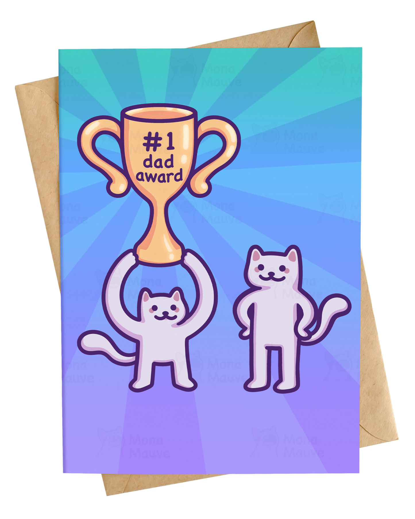 Funny Father's Day Cat Card | Number One Dad Award | Cat Trophy Card