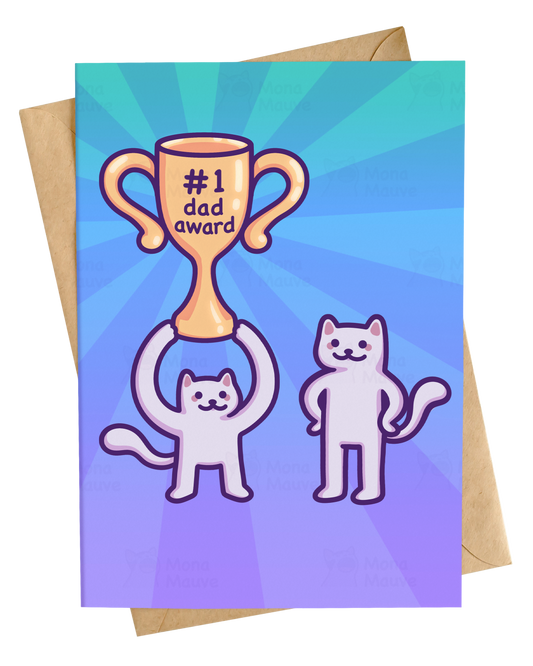 Funny Father's Day Cat Card | Number One Dad Award | Cat Trophy Card