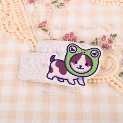 Cute Cat Meme Vinyl Sticker | Cat in a Frog Hat