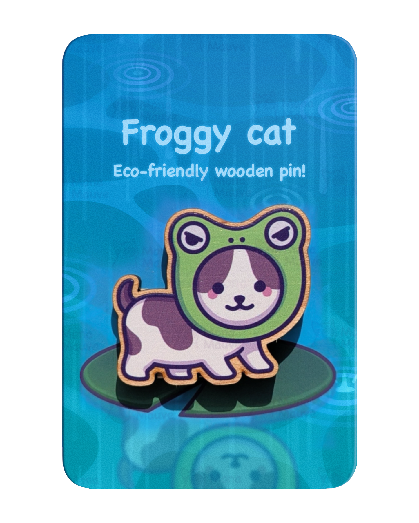 Cute Froggy Cat Wooden Pin