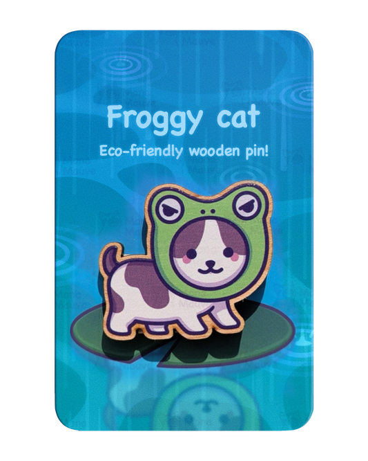 Cute Froggy Cat Wooden Pin