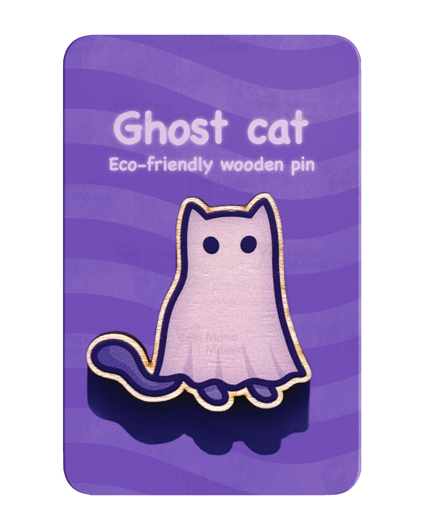 Ghost Cat Pin Badge | Cute Halloween Wooden Pin