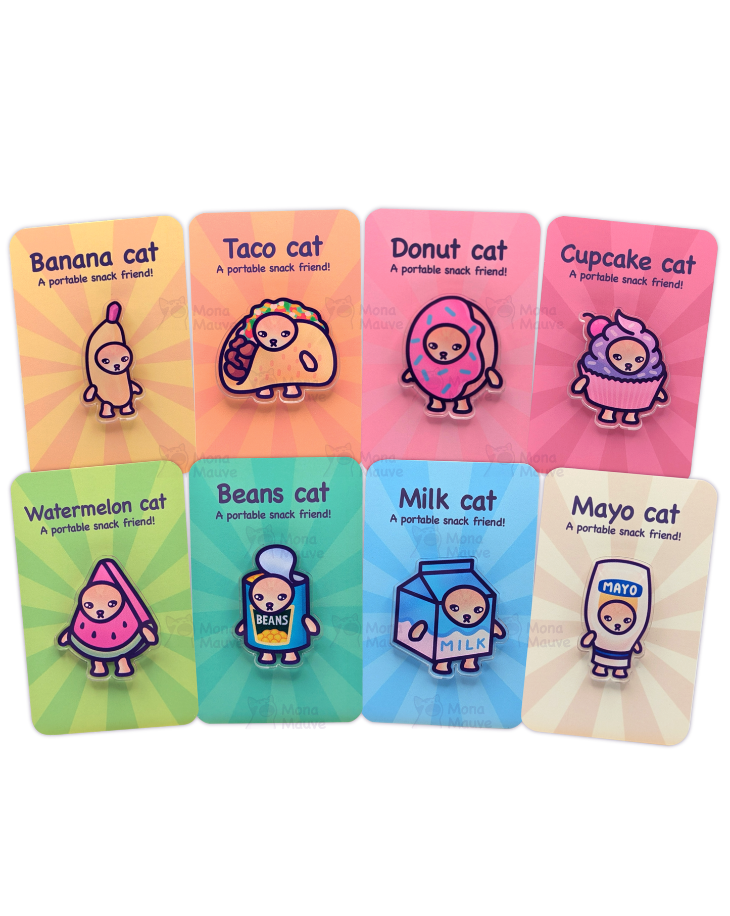 Snack Cat Pin Set | Entire Collection | 40mm Acrylic Badge Butterfly Clutch