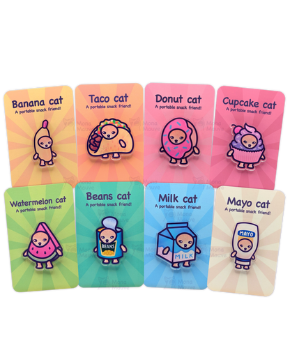 Snack Cat Pin Set | Entire Collection | 40mm Acrylic Badge Butterfly Clutch