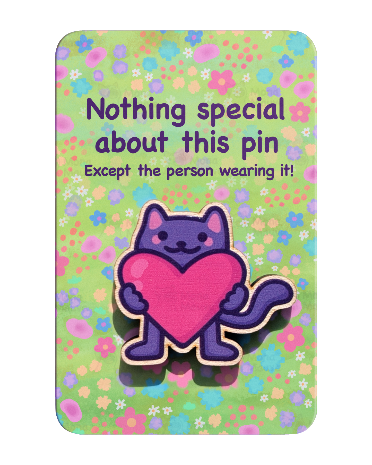 Cute Cat Wooden Pin | Cat Holding a Heart