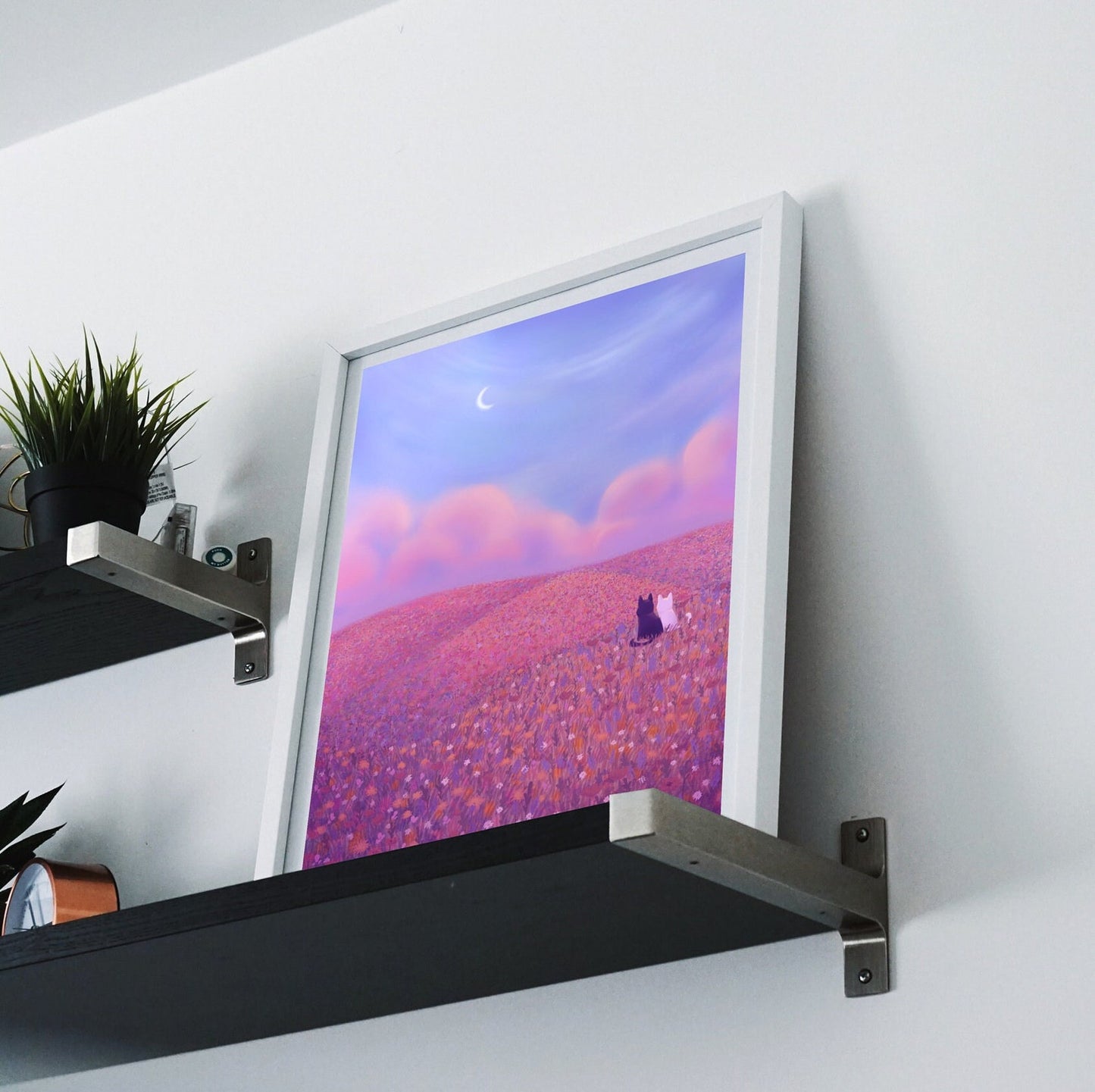 Cats in a Flower Field | Cute Nature Art Print