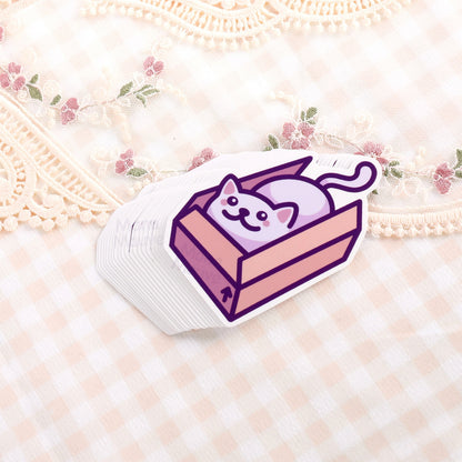 Cat in a Box Vinyl Sticker | Cute Cat Meme | Kawaii Waterproof Sticker