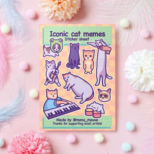 Iconic Cat Memes Sticker Sheet | 9 Funny Waterproof Vinyl Stickers