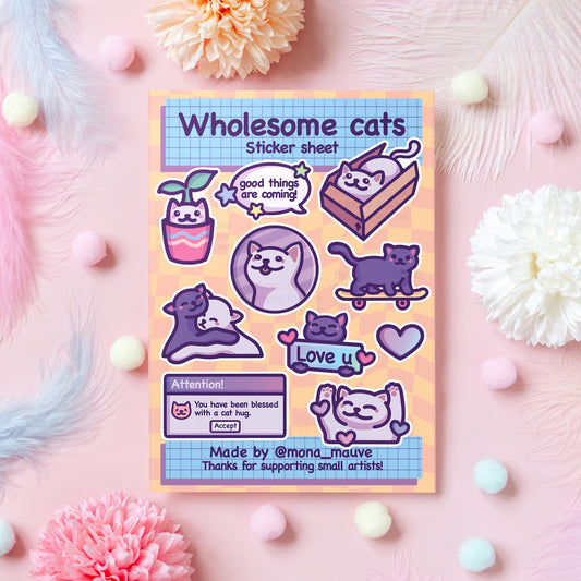 Wholesome Cats Sticker Sheet | 10 Cute Waterproof Vinyl Stickers