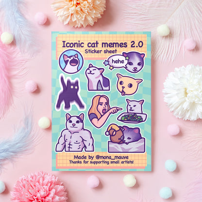 Iconic Cat Memes 2.0 Sticker Sheet | 9 Cute & Funny Vinyl Waterproof Stickers