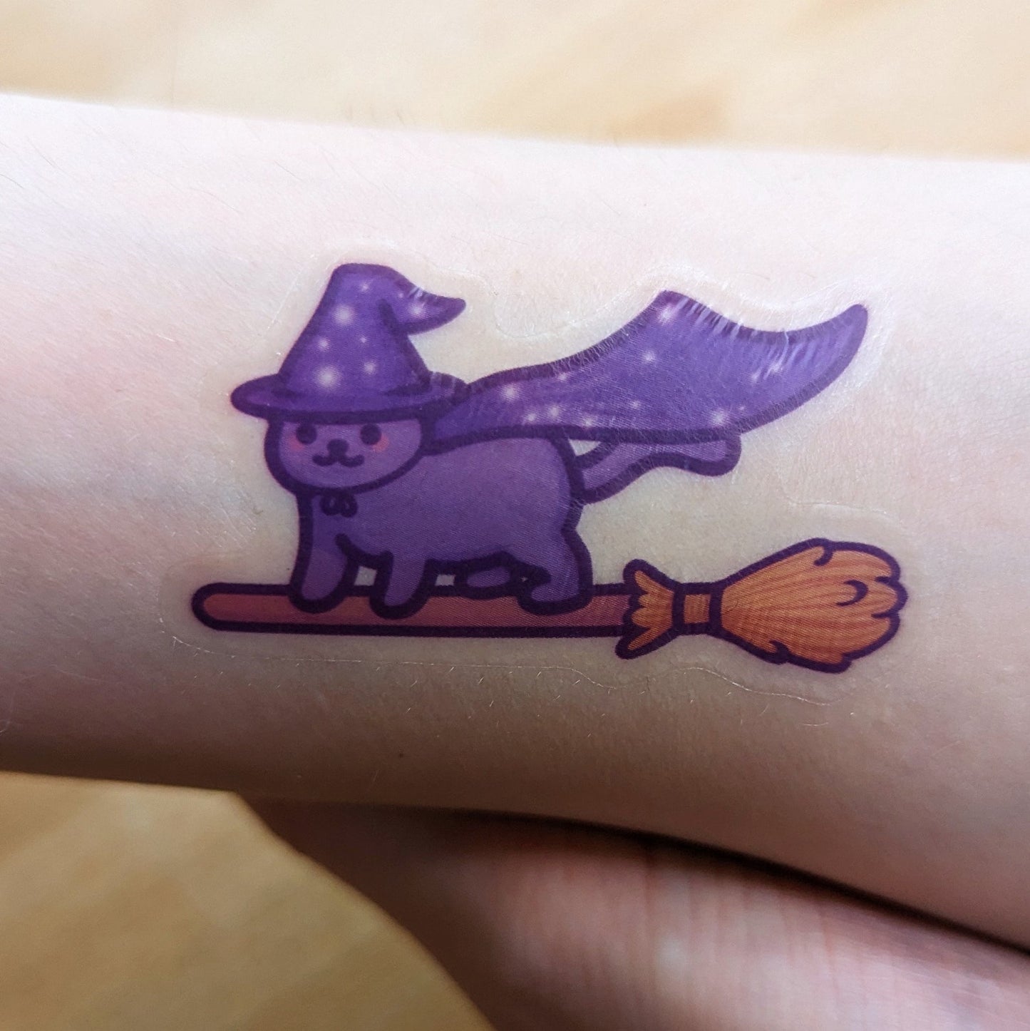 Cute Witch Cat Temporary Tattoo