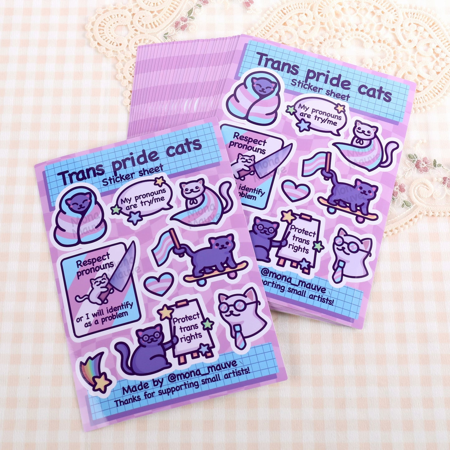 Trans Pride Cats Sticker Sheet | 9 Cute LGBTQ+ Vinyl & Waterproof Stickers