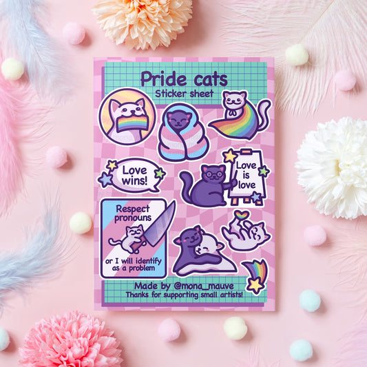 LGBTQ+ Pride Cats Sticker Sheet | 10 Cute Vinyl Waterproof Stickers