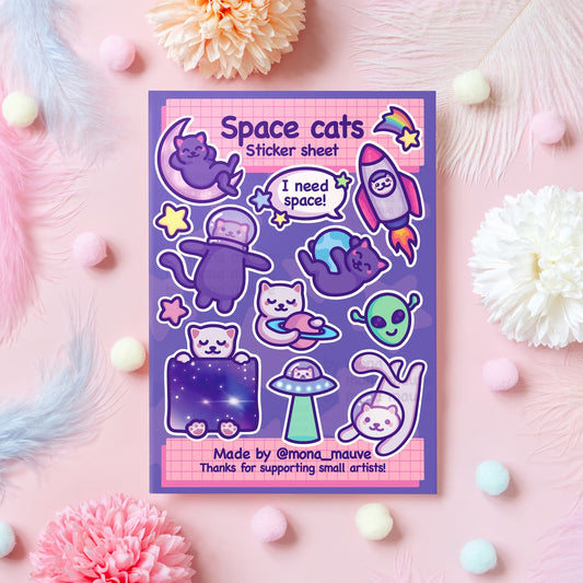 Space Cats Sticker Sheet | 13 Cute Stickers