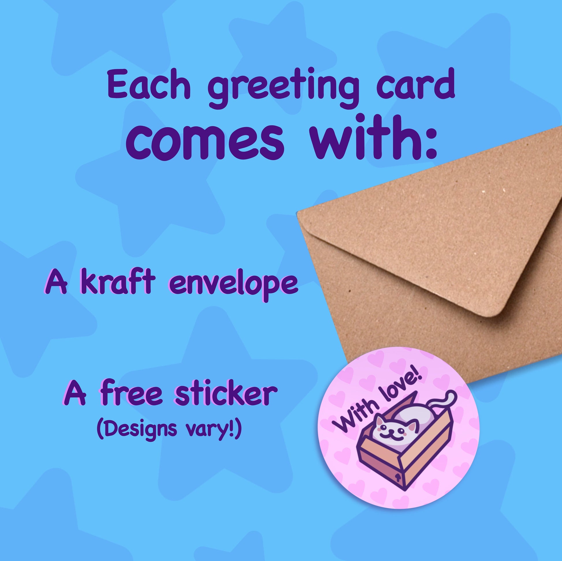 Frog birthday card with kraft envelope and free sticker