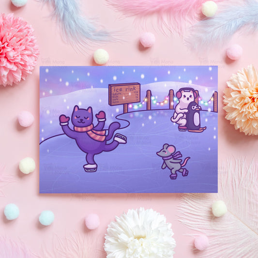 Ice Skating Cat Christmas Card | Cute & Funny Festive Illustration