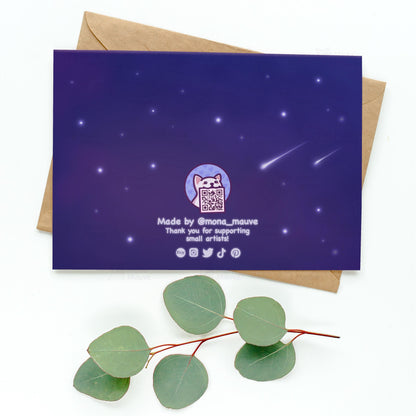 Shooting Stars Valentine's Day Card | Cute Cat Illustration by Mona Mauve