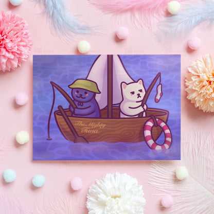 Funny Fishing Valentine's Day Card | Cat Illustration by Mona Mauve