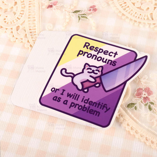 Funny Respect Pronouns Vinyl Sticker | Trans, Gender Fluid & Non-Binary Pride