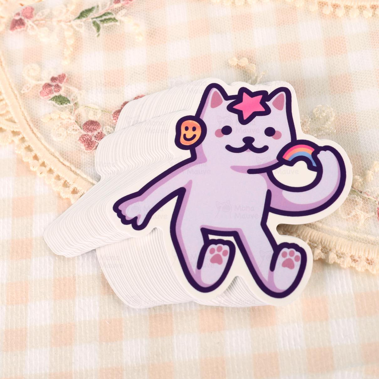 Funny Cat Vinyl Sticker | Kitty Sticking Stickers On His Face