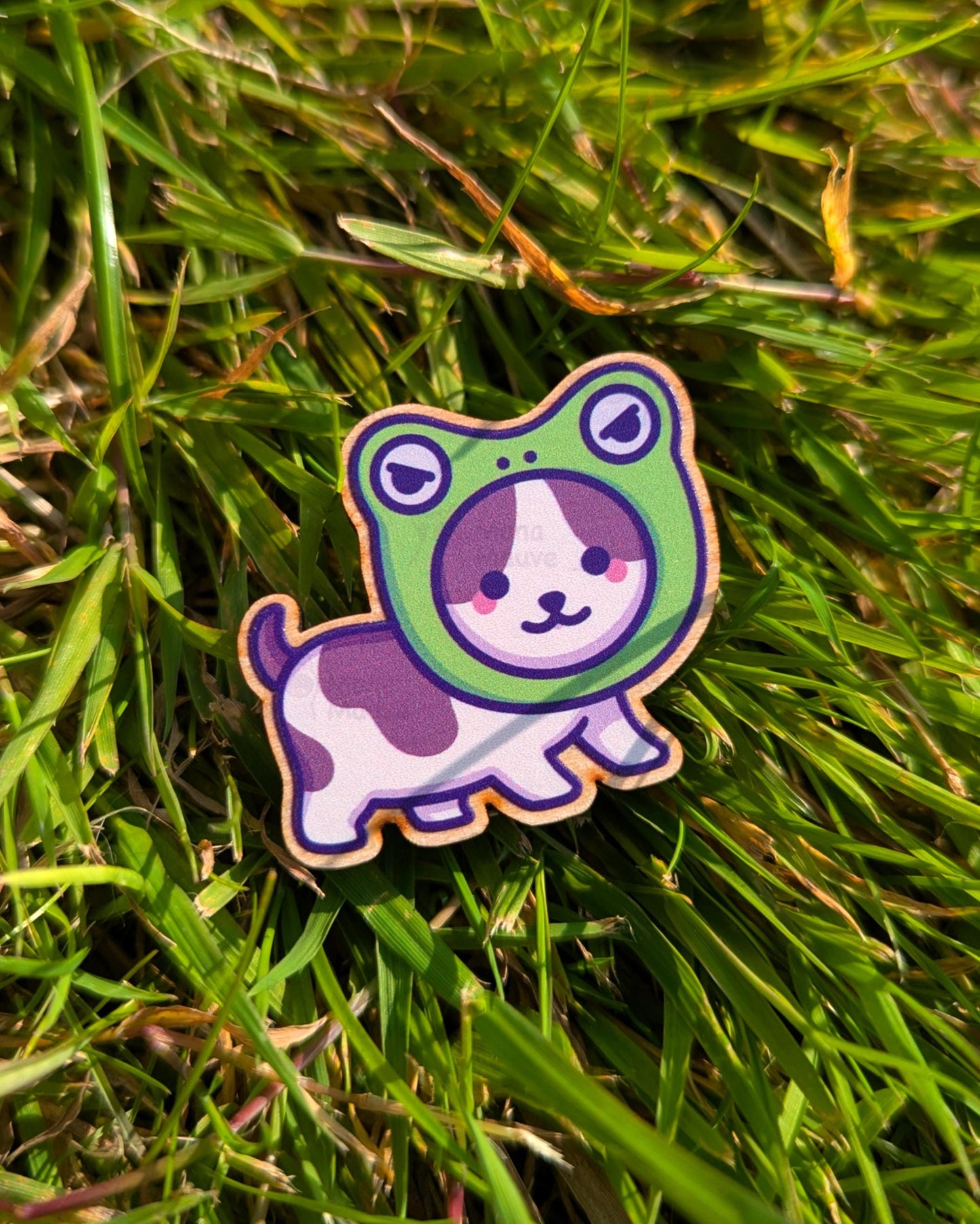 Cute Froggy Cat Wooden Pin