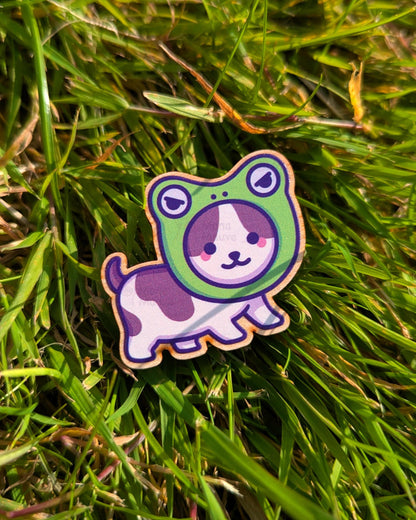 Cute Froggy Cat Wooden Pin