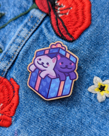 Cute Cat Christmas Wooden Pin