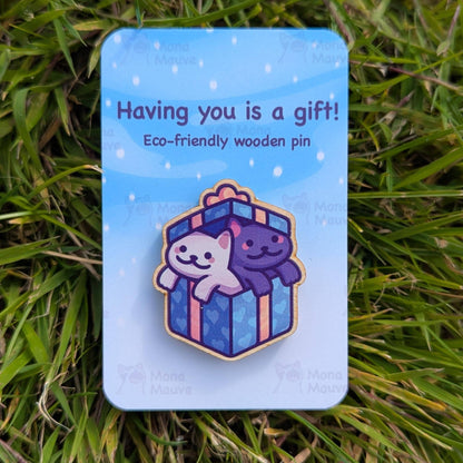 Cute Cat Christmas Wooden Pin