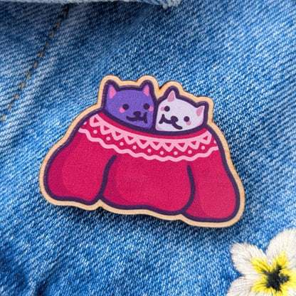 Cute Cat Christmas Wooden Pin