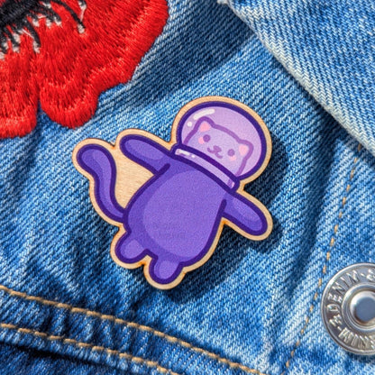 Cute Space Cat Wooden Pin