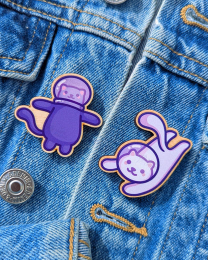 Cute Space Cat Wooden Pin