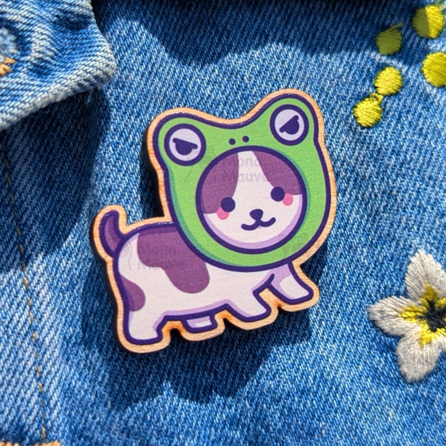 Cute Froggy Cat Wooden Pin