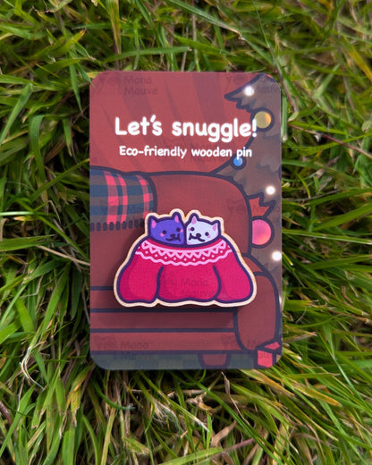 Cute Cat Christmas Wooden Pin
