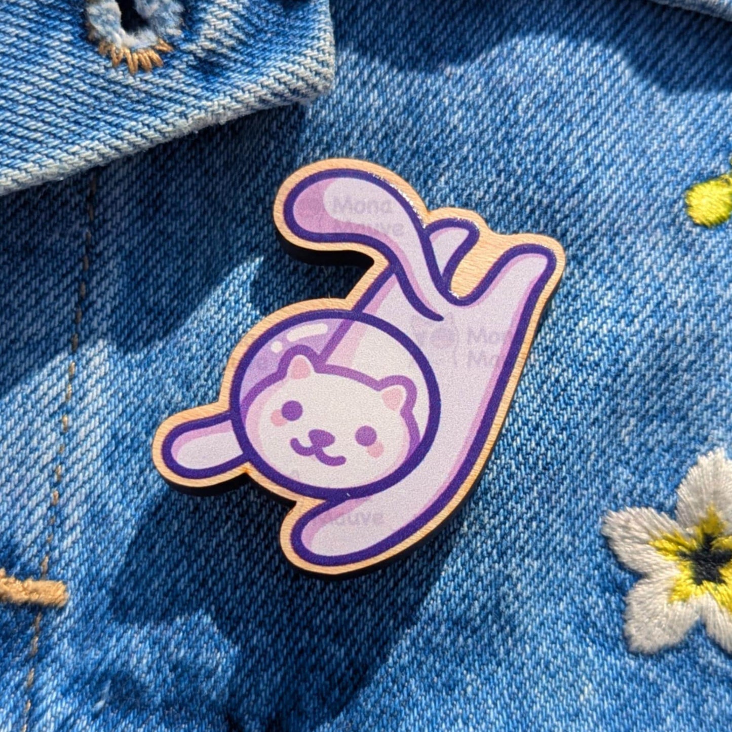 Cute Space Cat Wooden Pin