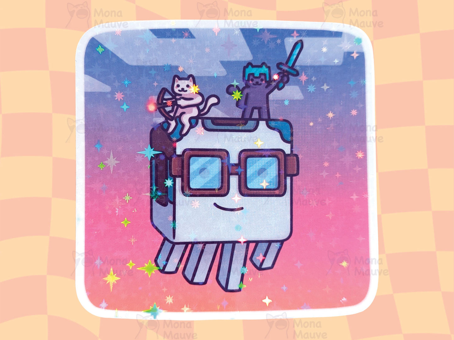 Funny Holographic Gamer Cat Sticker | Cats In a Video Game