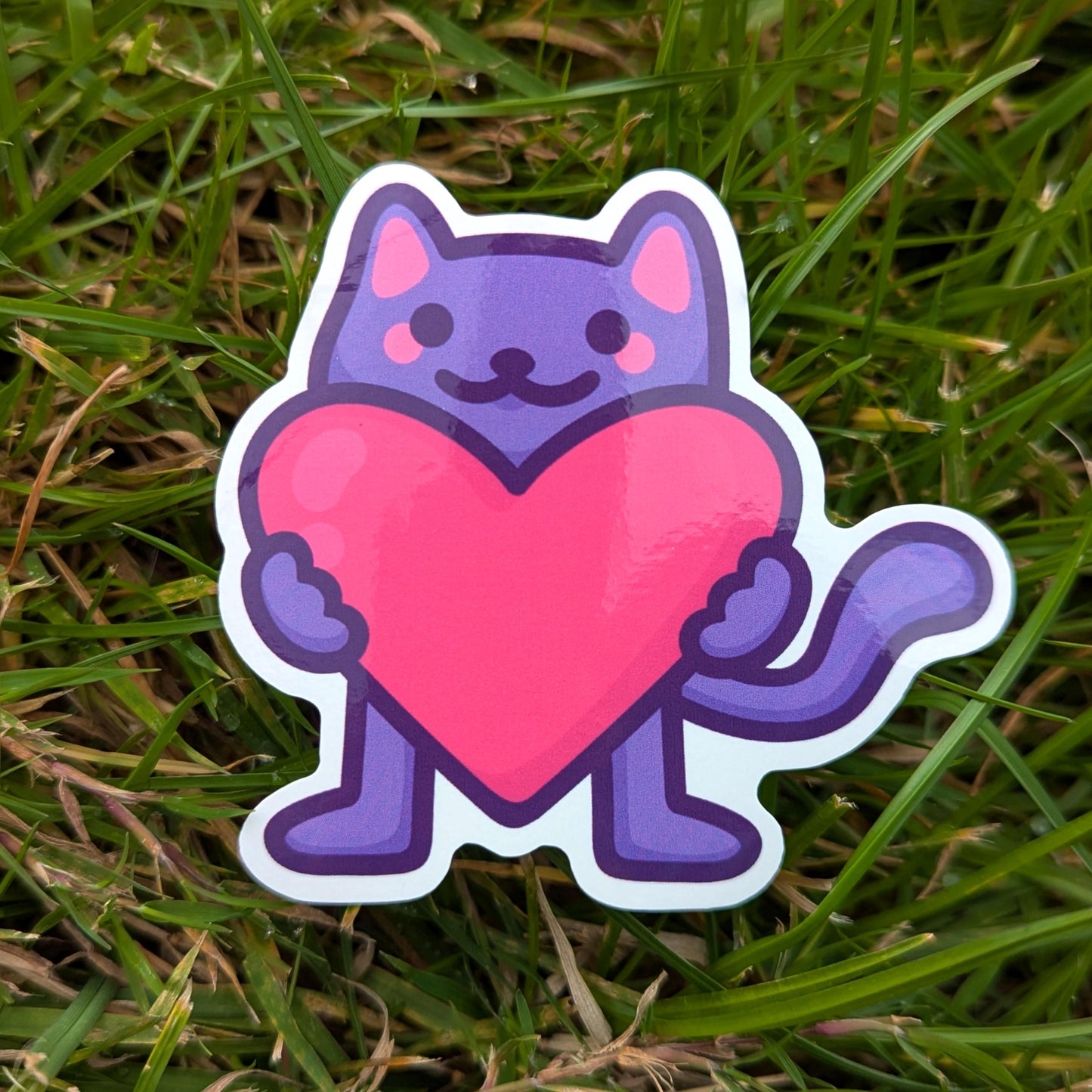Cute Cat Sticker | Kitten Holding a Heart