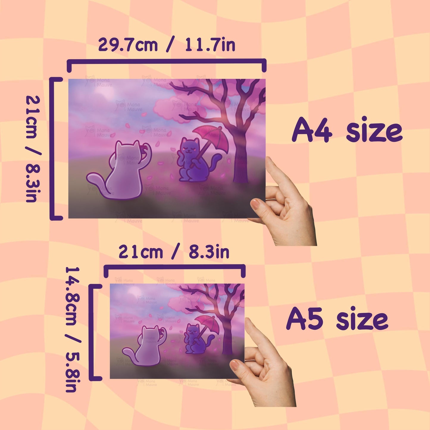 Cats in Cherry Blossoms | Pastel Pink Poster