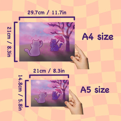 Cats in Cherry Blossoms | Pastel Pink Poster