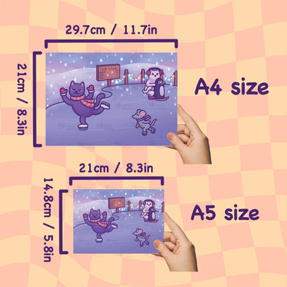 Cats Ice Skating | Funny Winter Art Print