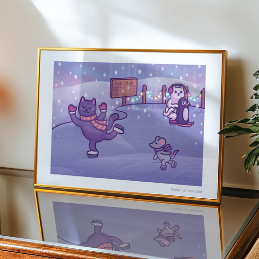 Cats Ice Skating | Funny Winter Art Print
