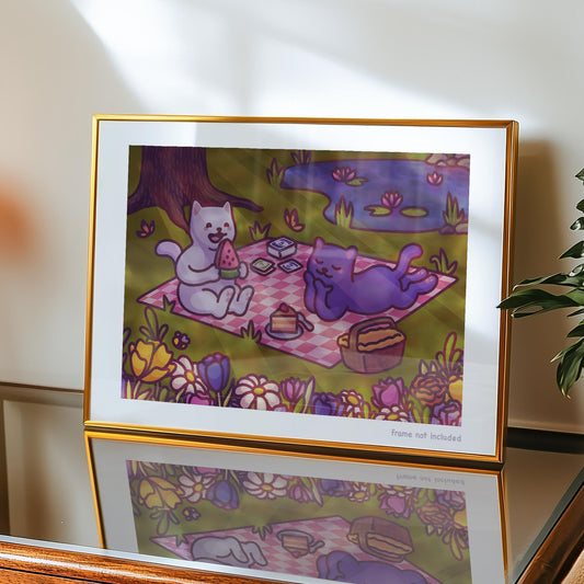 Cats Having a Picnic | Cute Spring Art Print
