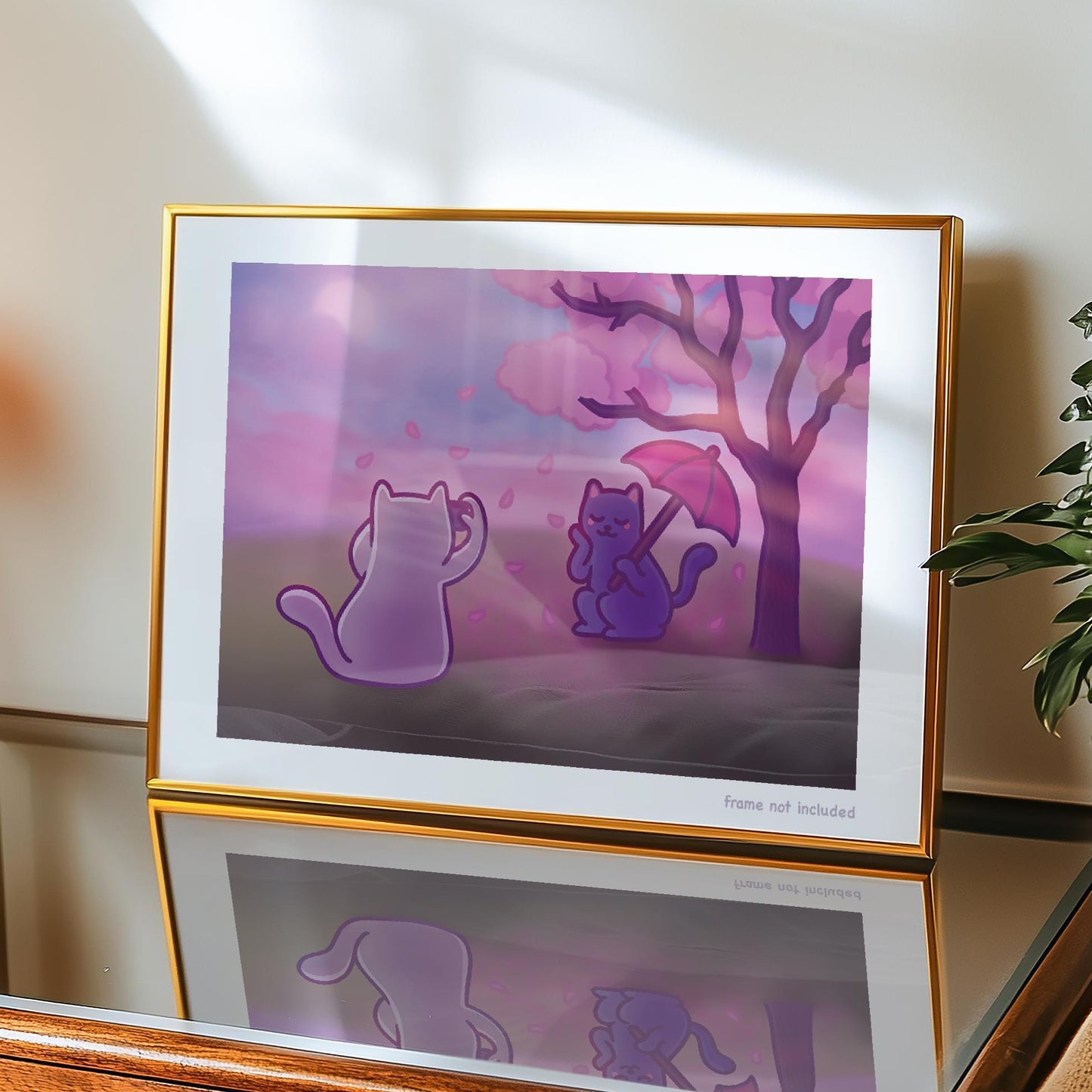 Cats in Cherry Blossoms | Pastel Pink Poster