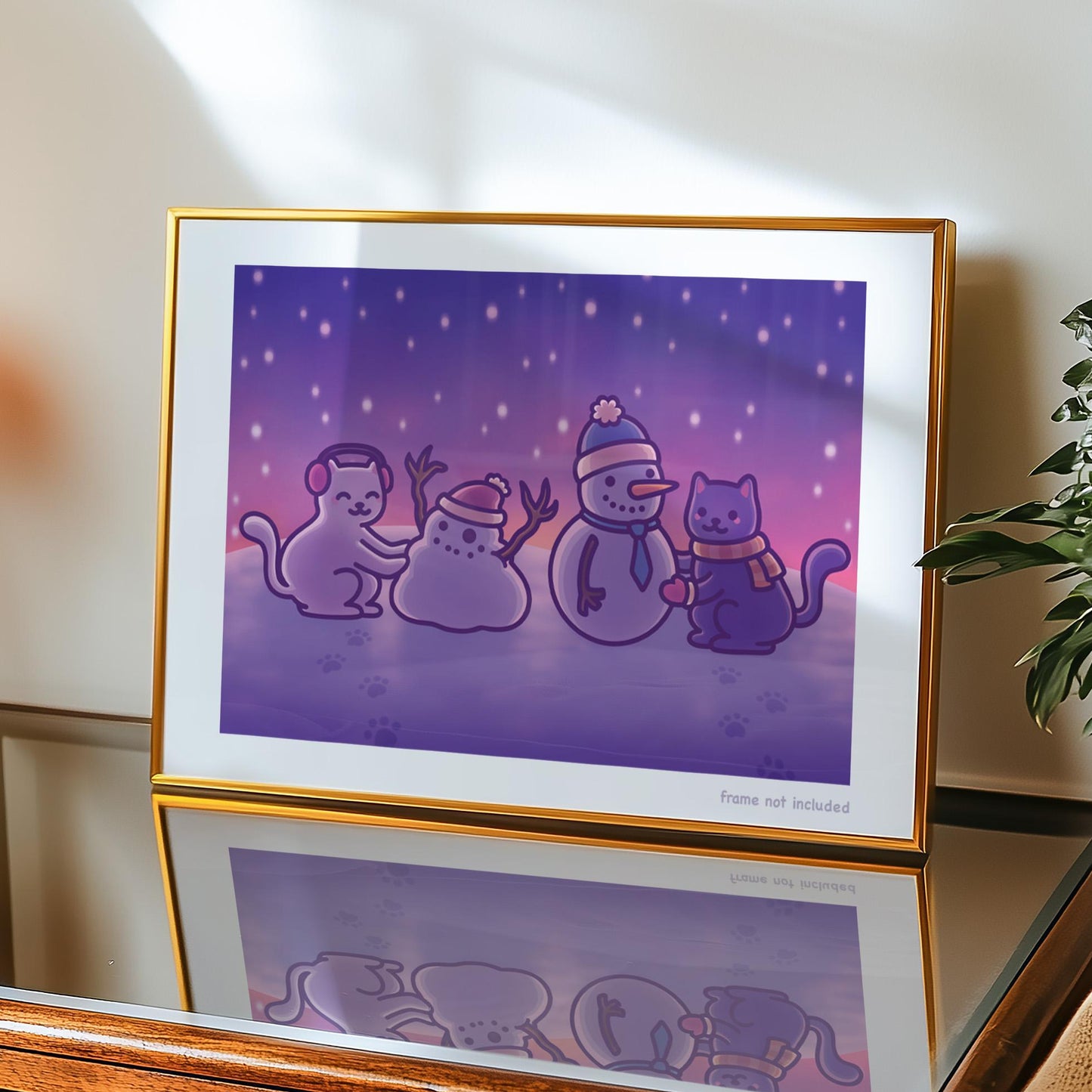 Cats Building Snowmen Art Print | Funny Winter Poster