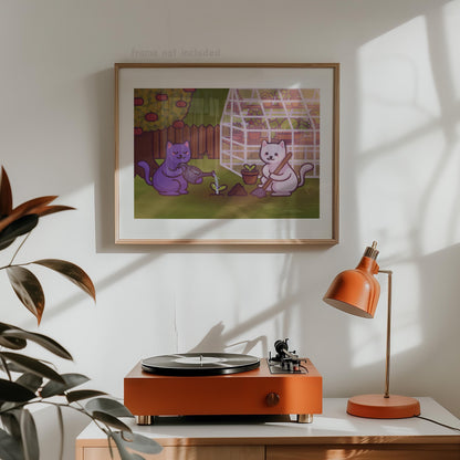 Cats Gardening Art Print | Cute Spring Garden Poster