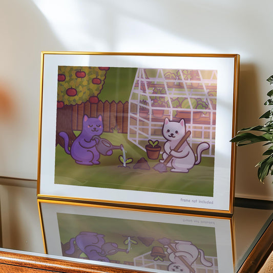 Cats Gardening Art Print | Cute Spring Garden Poster